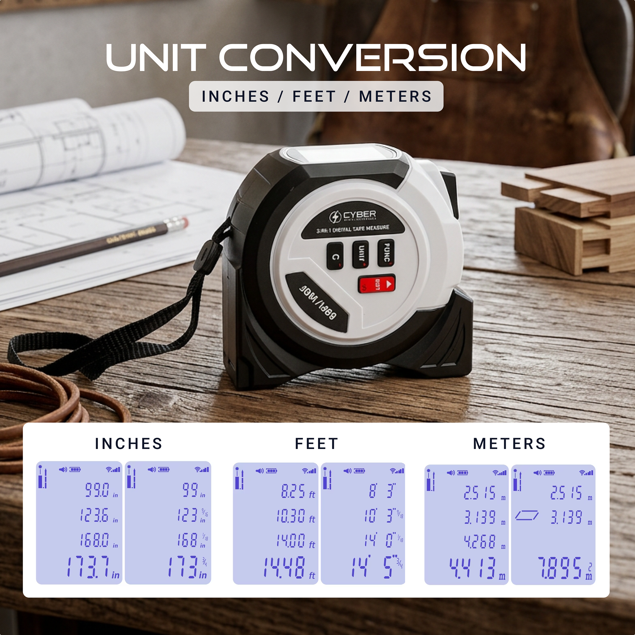 Cyber Measure Pro 3-in-1 Professional Laser Tape Measure