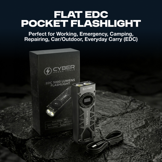 Cyber Power Tools 5000 Lumen Flat EDC Flashlight with Turbo Mode and Multi-Light Sources