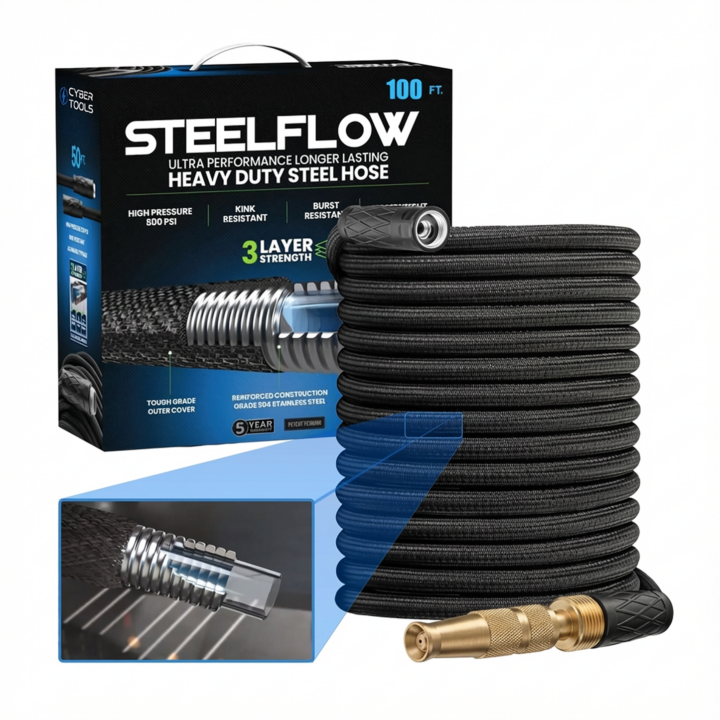 SteelFlow™ Hybrid Metal Garden Hose